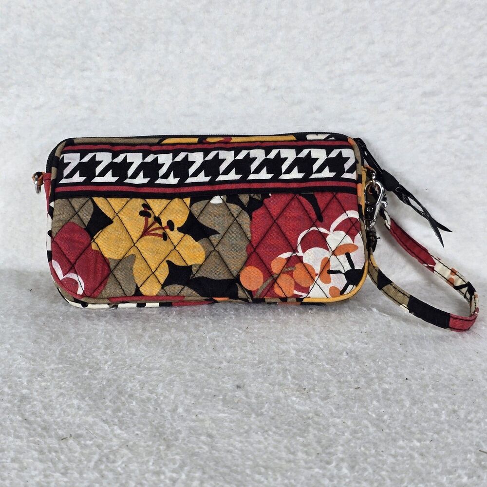 Vera Bradley Bittersweet Retired Print Floral Wristlet Wallet Houndstooth